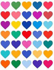 Colorful hearts arranged in grid