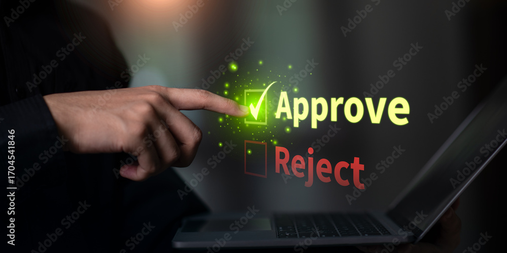 Poster decision-making and approval concept representing digital authorization, secure workflow, business v