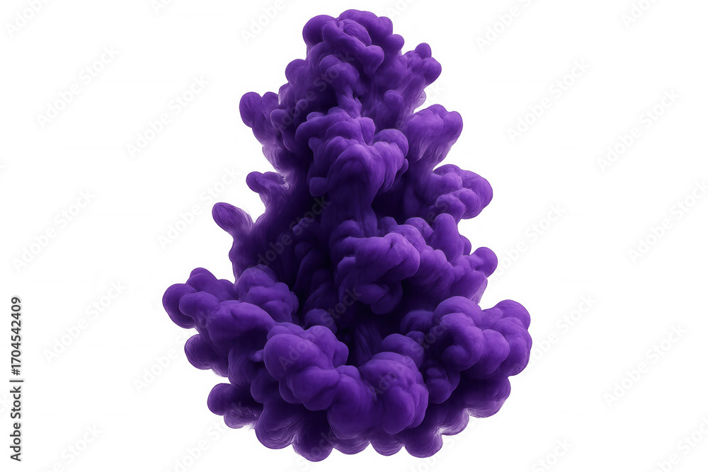 Poster purple ink cloud swirling and expanding in water, isolated on transparent background, creating an ab