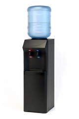 Black Water Cooler with Blue Jug &ndash; Hot and Cold Dispenser Isolated on White Background