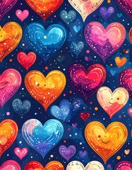 Colorful hearts pattern on a dark background
