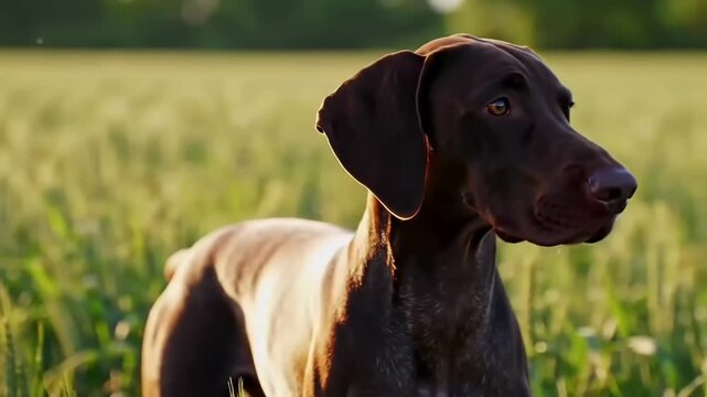 German shorthaired pointer in wheat field