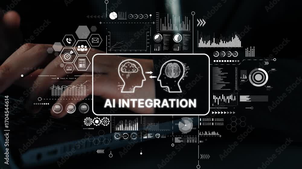 Aufkleber ai integration concept with data visualizations and business analytics in a modern workspace setting