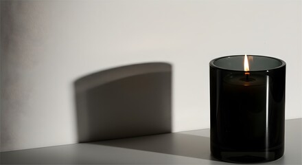 Aesthetic Black Candle with Dramatic Shadow on Textured Wall.