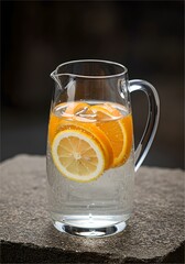 Refreshing Citrus Infused Water in Glass Pitcher.