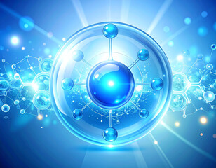 Obraz premium Abstract Blue Molecule Structure with Spheres and Connections on Light Blue Background