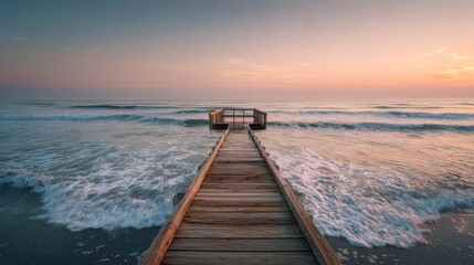 Obraz premium Wooden pier at sunrise seascape