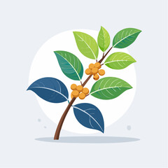 Green And Blue Leaves With Yellow Berries On Branch