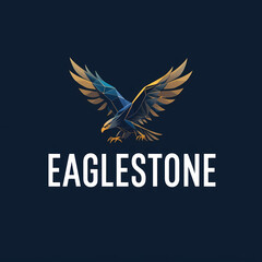 Obraz premium Geometric Eagle Logo with Spread Wings Blue Gold Brown Gradient Bird Illustration Powerful Brand Symbol Featuring “EAGLESTONE” Text 