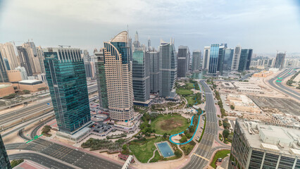 Jumeirah Lake Towers residential district aerial timelapse near Dubai Marina
