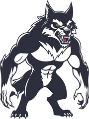 A menacing werewolf, rendered in striking pixel art, stands poised for action. Its muscular physique and sharp claws are vividly detailed