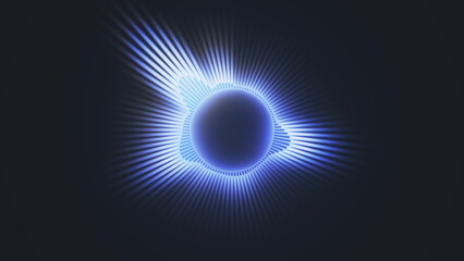 Abstract 3d render of a bright blue orb with pulsing visualizer for music and video productions, 4k.