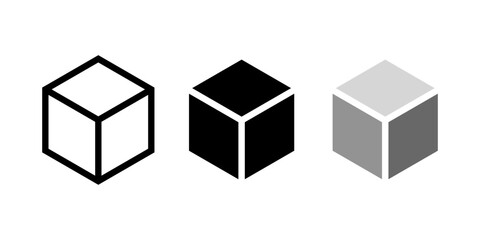 Cube shapes in 3D projection. Isometric squares isolated on white background. Geometric cubic forms with 3 sides. Ice or sugar bricks. Toy, box or container silhouettes. Vector graphic illustration.