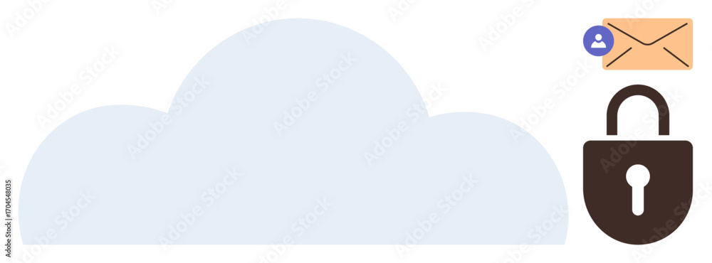 Poster cloud graphic accompanied by a lock and email icon emphasizing online data security, encryption, and