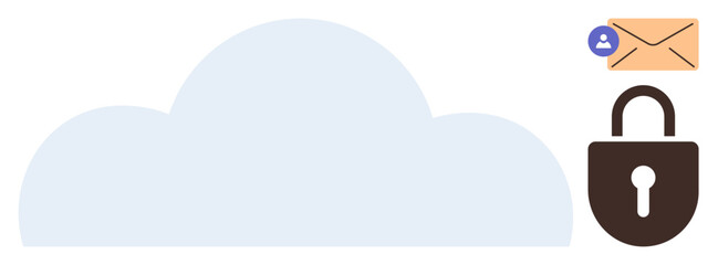 Cloud graphic accompanied by a lock and email icon emphasizing online data security, encryption, and privacy. Ideal for SaaS, cyber safety, data sharing, cloud computing, IT solutions, communication