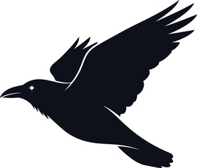 A striking silhouette of a raven in flight, conveying themes of power, mystery, and the untamed beauty of nature