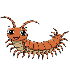 Adorable Cartoon Centipede with Big Eyes on Transparent Background Perfect for Children's Illustrations and Designs, Featuring a Playful and Friendly
