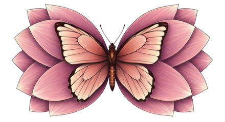 Delicate Pink Butterfly Resting on Soft Magnolia Petals Against a Transparent Background, Ideal for Textile Design, Wedding Invitations, and
