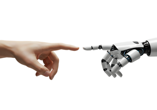 Human Finger Touches Robot Finger Symbolizing The Future Of Technology And Artificial Intelligence