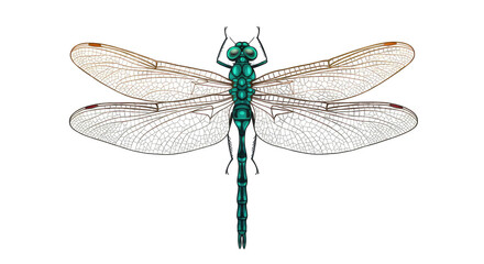 Detailed Closeup of a Dragonfly with Teal Abdomen and White Spotted Wings on Transparent Background, Ideal for Textile Design and Nature Themed