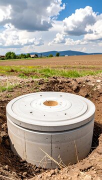 Concrete well cap installed in a rural field
