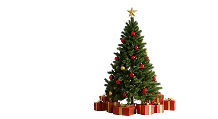 Fototapeta premium Christmas tree with red and gold ornaments and gifts
