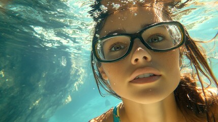 Fototapeta premium Close-up underwater portrait of a woman