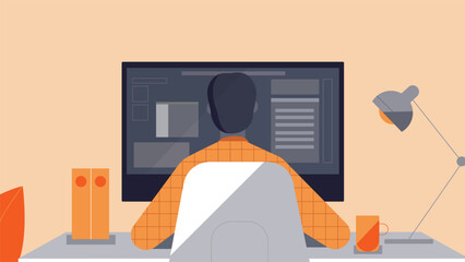 Person Working on Computer at Home Office Desk