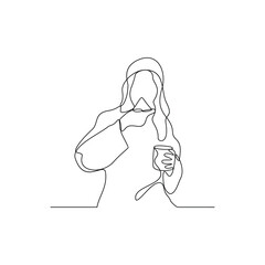 One continuous line drawing of people are eating cakes in the food court area vector illustration.  Food street illustration in linear style vector concept. Great design for food business campaign.