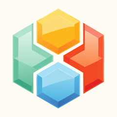 Obraz premium Four Interlocking Glossy Hexagonal Shapes In Green Blue Orange And Red