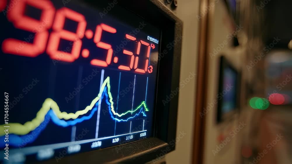 Poster focused medium shot of a digital ems dashboard displaying realtime energy consumption stats with the