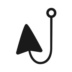 Black mouse cursor on a fishing hook for clickbait or phishing concept vector