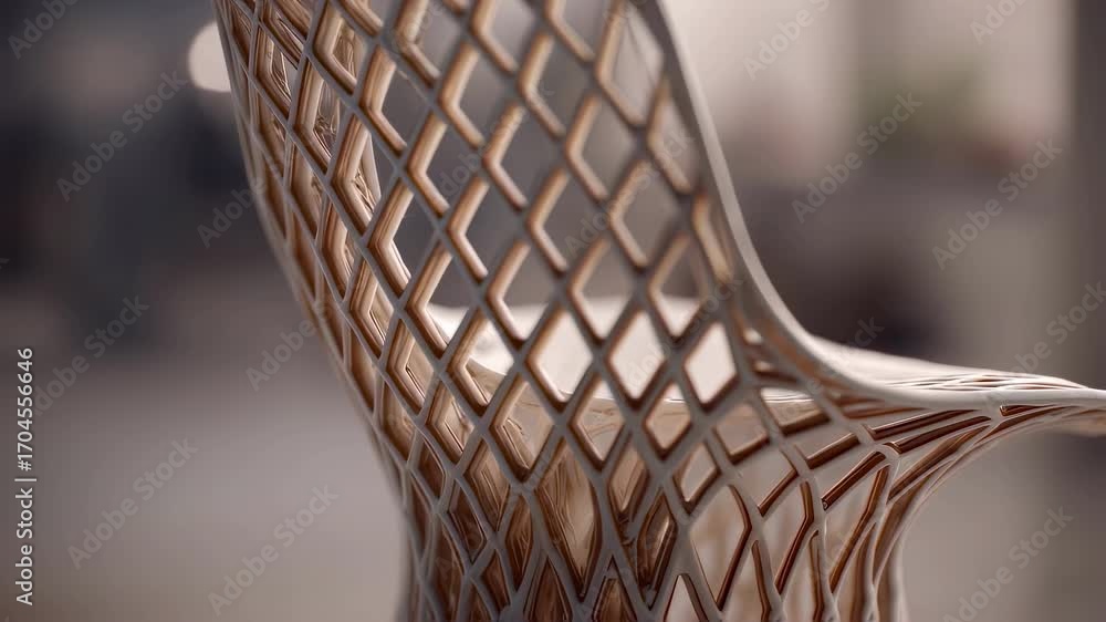 Aufkleber medium shot of a sleek 3d printed chair showcasing intricate lattice patterns with soft background b