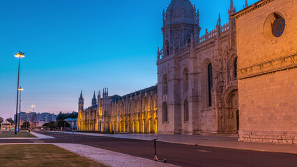 Mosteiro dos Jeronimos day to night timelapse, located in the Belem district of Lisbon, Portugal.