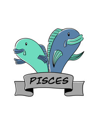 Horoscope / Zodiac Signs - An illustration of the Pisces sign. This artwork also features the sign's name. It's in PNG format without a background.