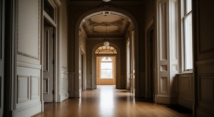 Fototapeta premium Grand Hallway with Natural Light and Architectural Details.