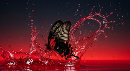 red butterfly on black background