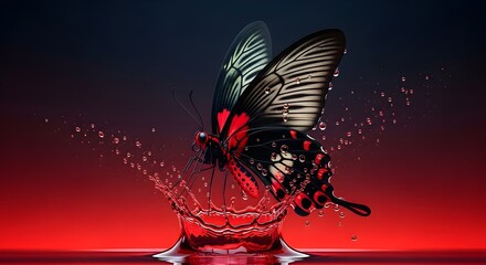red butterfly on black background