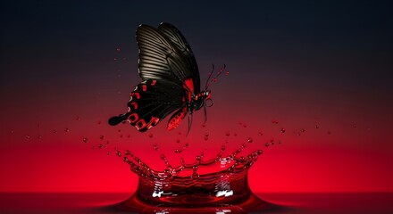 red butterfly on black background