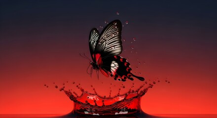 red butterfly on black background
