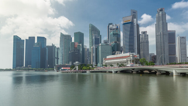Esplanade bridge and downtown core skyscrapers in the background Singapore timelapse hyperlapse