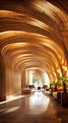 Serene bamboo architecture: A captivating view of the lobby with organic design elements