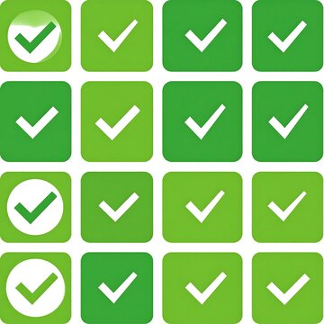 Green checkmark icons on squares