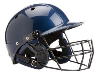Dark blue cricket helmet with face guard
