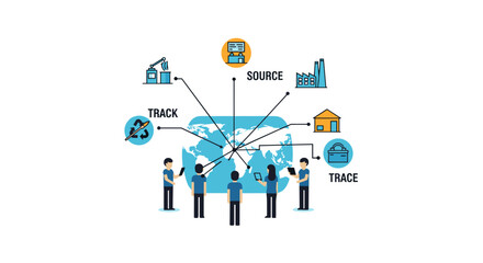 Supply Chain Management Illustrates Traceability and Global Logistics with Connected Devices and People Around World