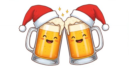Cartoon beer glasses christmas hats