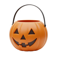 Smiling JackoLantern Bucket with Black Handle for Halloween Treats.