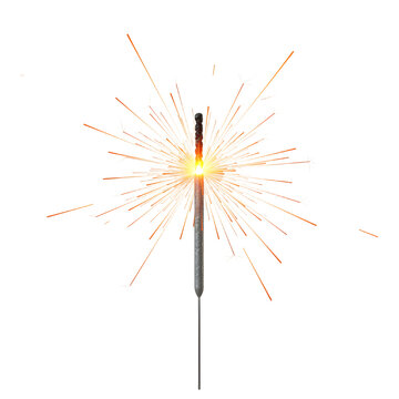 Sparkling Bengal Firework with Fiery Orange Sparks and Dark Smoke.