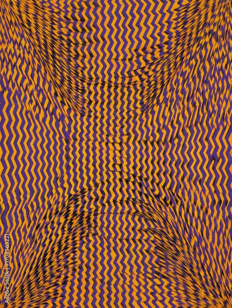 Poster colorful abstract design featuring zigzag patterns in purple and orange with a mesmerizing optical i