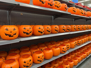 Plastic pumpkins buckets ready for Halloween
